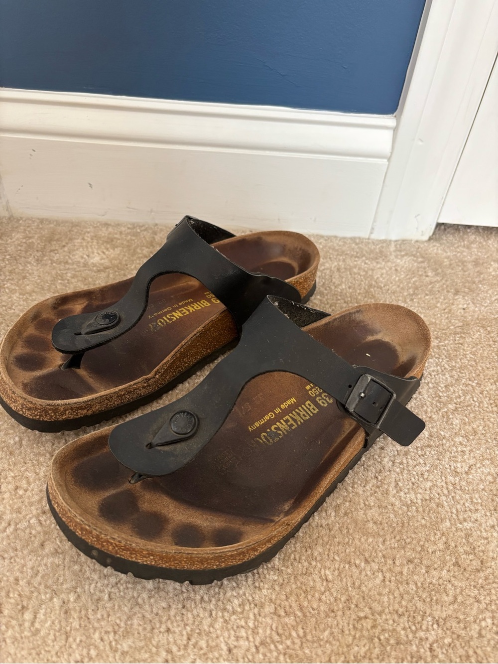 Birkenstock Kids Black Thong Sandals with Cork Footbed